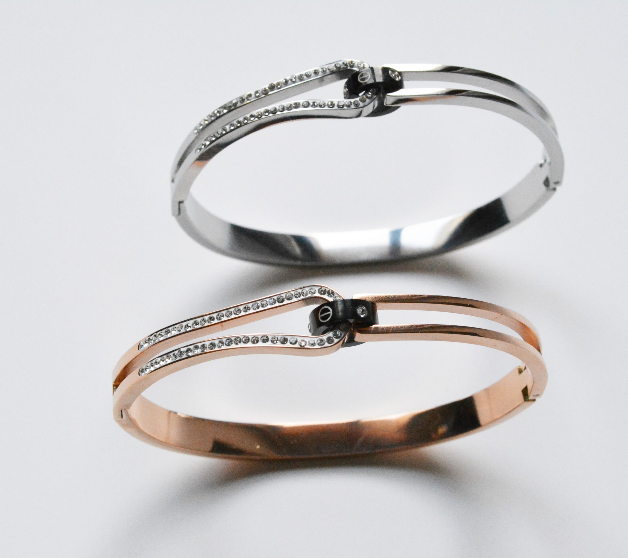 Taşlı Rosegold Çelik Kelepçe 2 Taşlı Rosegold Çelik Kelepçe - Görsel 2