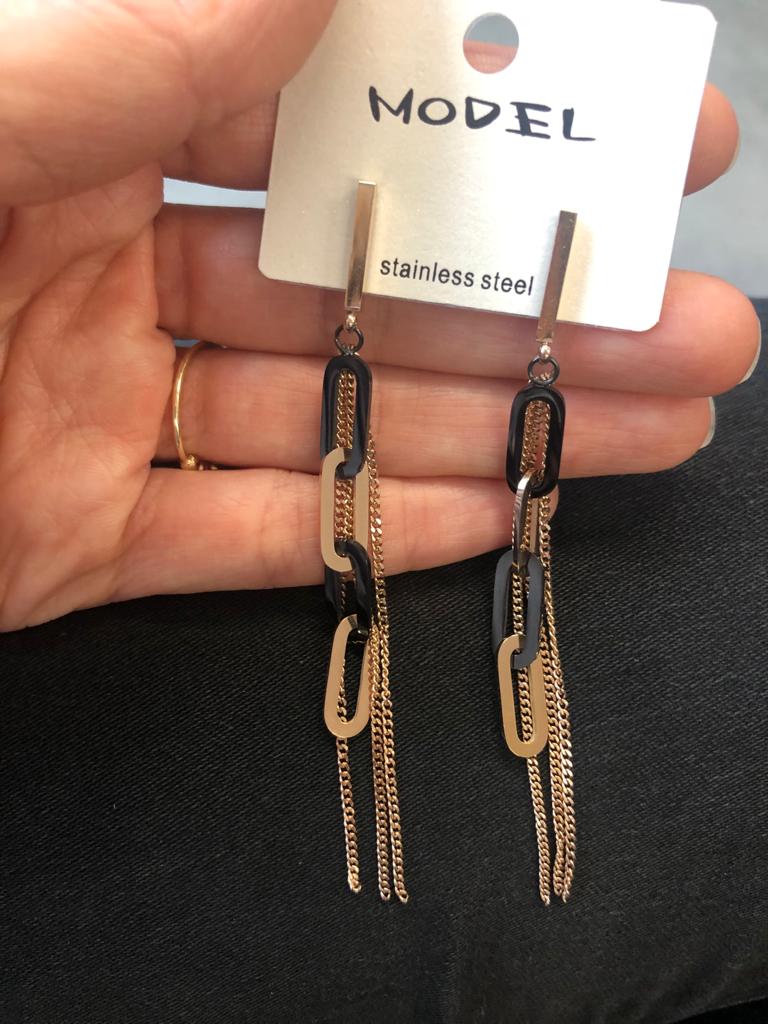 Siyah Rose Sallantılı Çelik Küpe 1 Siyah Rose Sallantılı Çelik Küpe