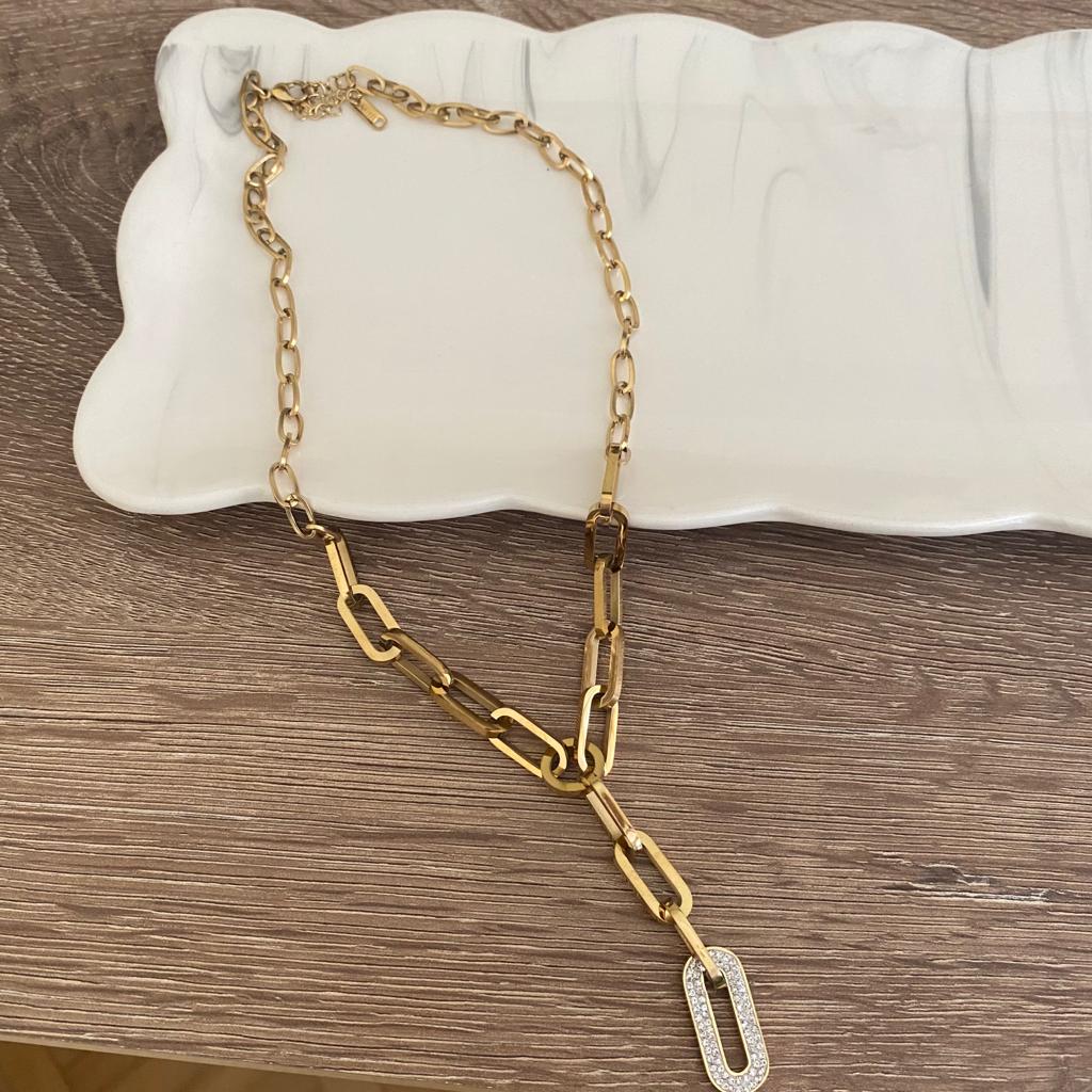 Uzun Çelik Zincir Ucu Taşlı Kolye Gold 3 Uzun Çelik Zincir Ucu Taşlı Kolye Gold - Görsel 3