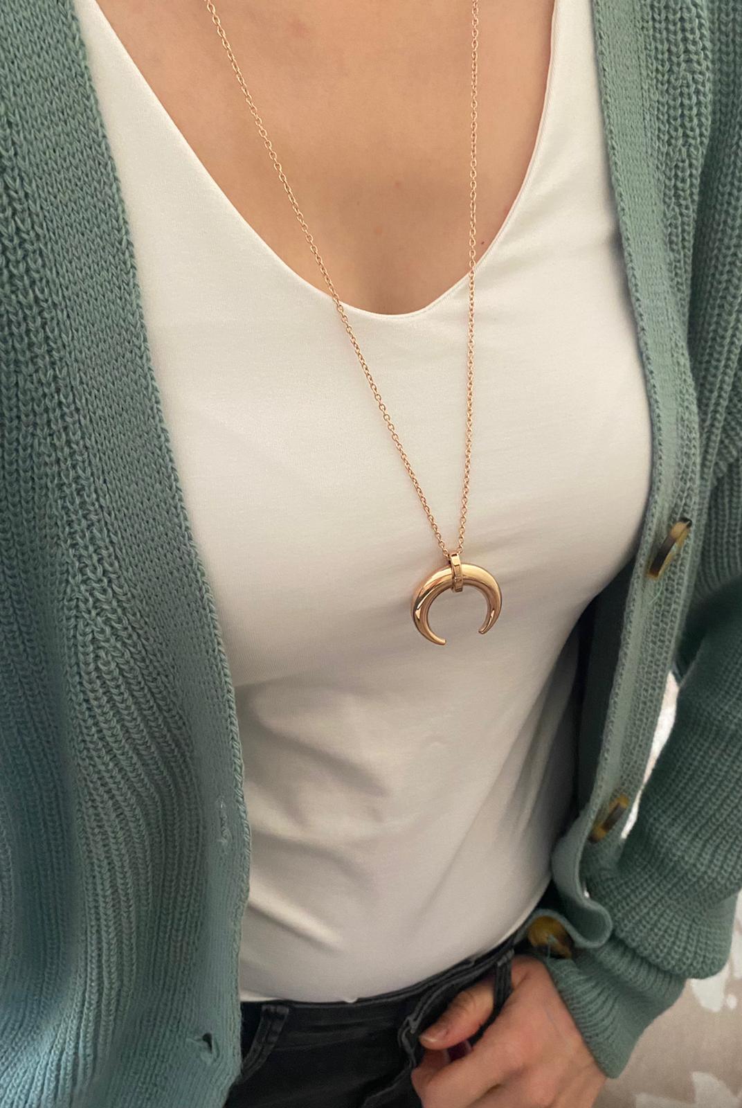 Çelik Uzun Hilal Kolye Rosegold 2 Çelik Uzun Hilal Kolye Rosegold - Görsel 2