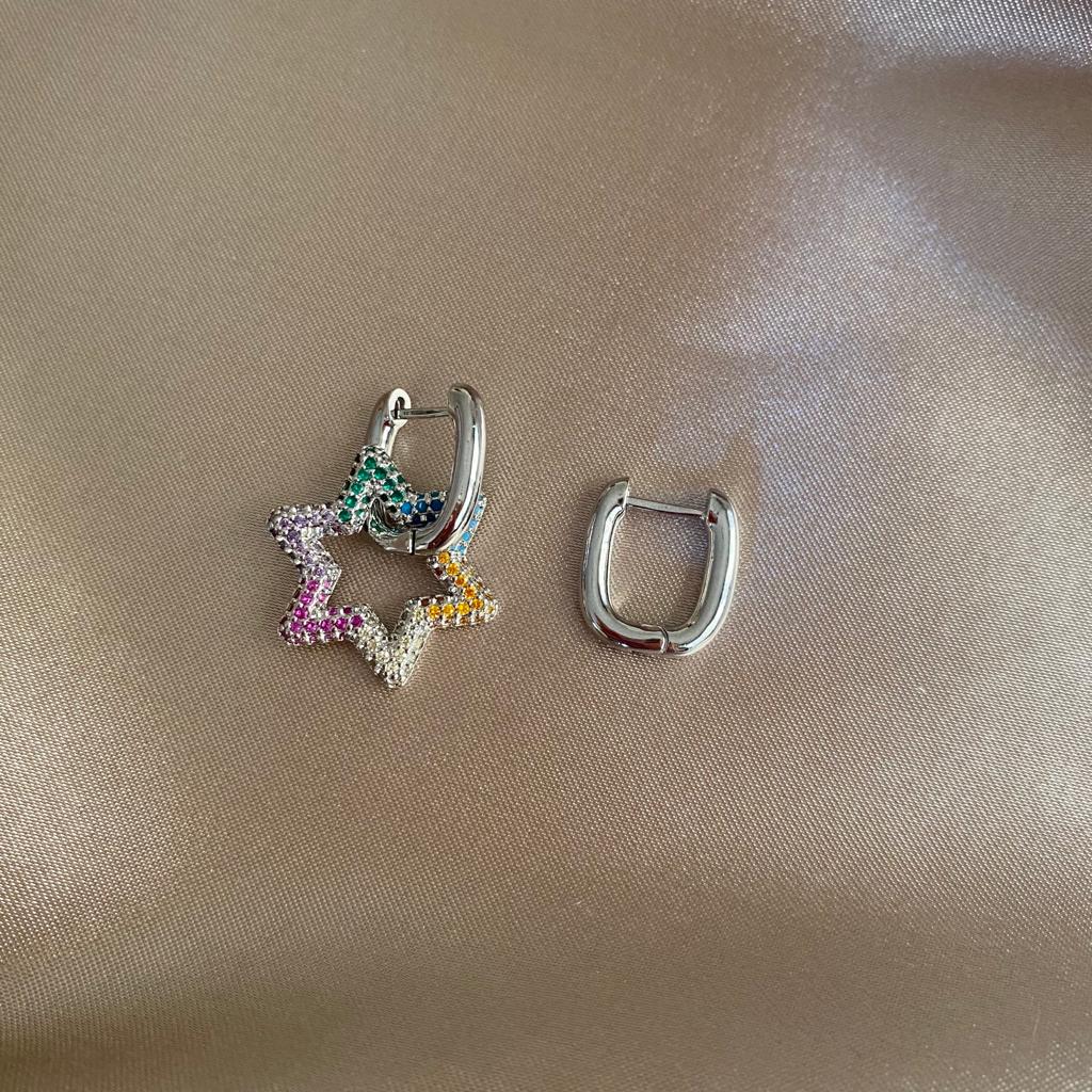 Renkli Taşlı Yıldız Silver Küpe 1 Renkli Taşlı Yıldız Silver Küpe