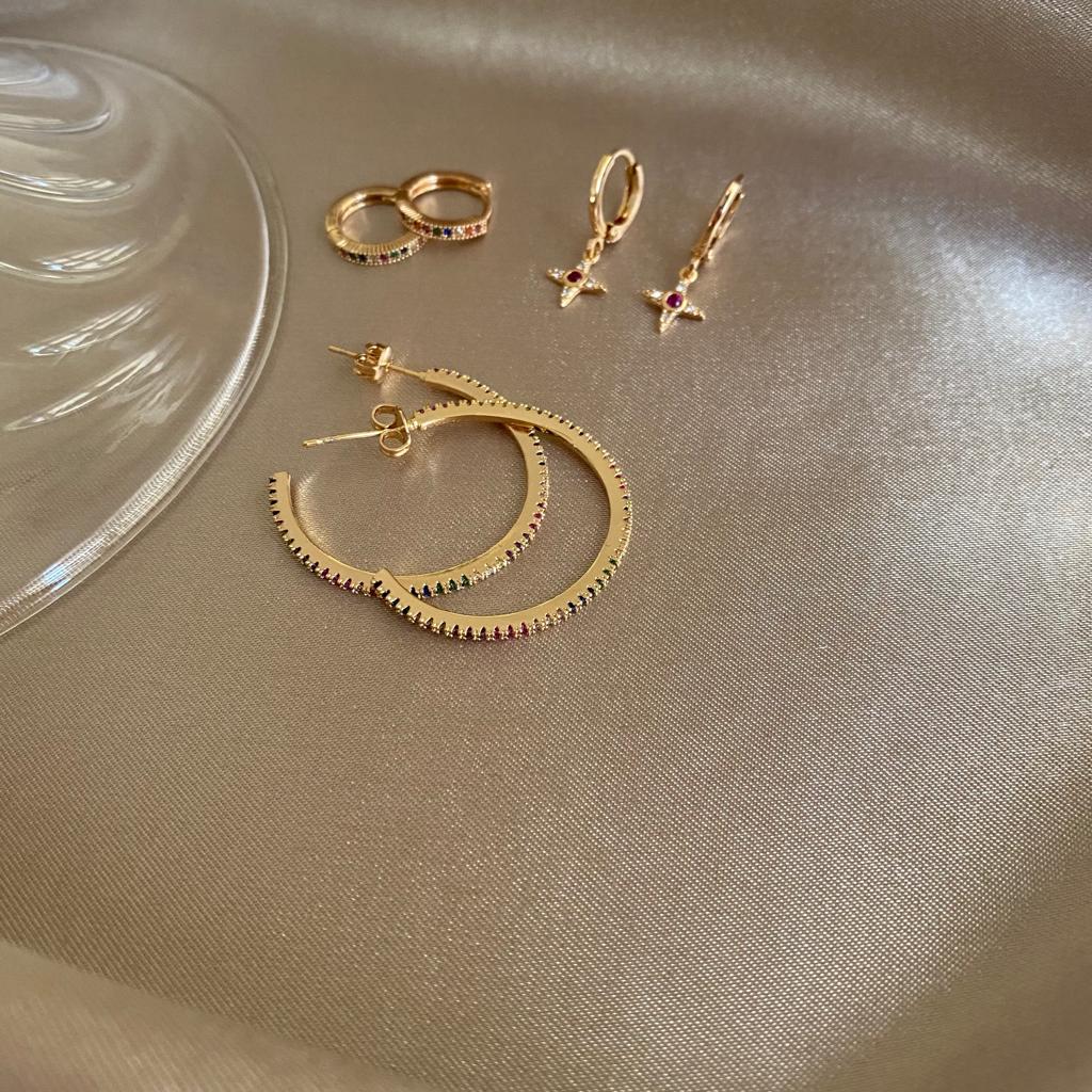 Hoop Halka Gold Taşlı Küpe 2 Hoop Halka Gold Taşlı Küpe - Görsel 2