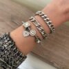 Silver Çelik Bileklik 3 Kalpli Charm Bileklik 2