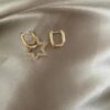 Herat Yıldız Taşlı Gold Küpe 3 White Stoned Star Gold Earrings 1