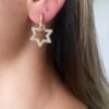 Herat Yıldız Taşlı Gold Küpe 3 White Stoned Star Gold Earrings 2