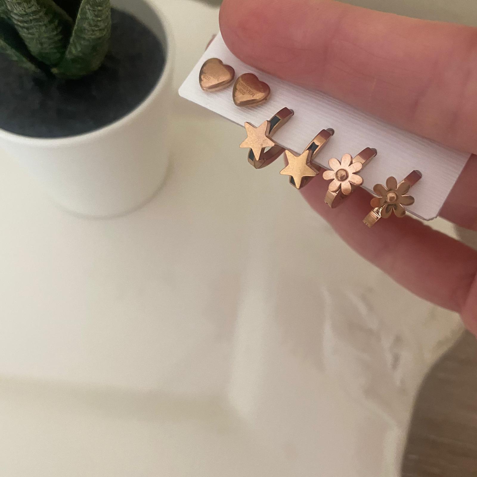 Amberg Rosegold Çelik Altılı Küpe 3 Amberg Rosegold Çelik Altılı Küpe - Görsel 3