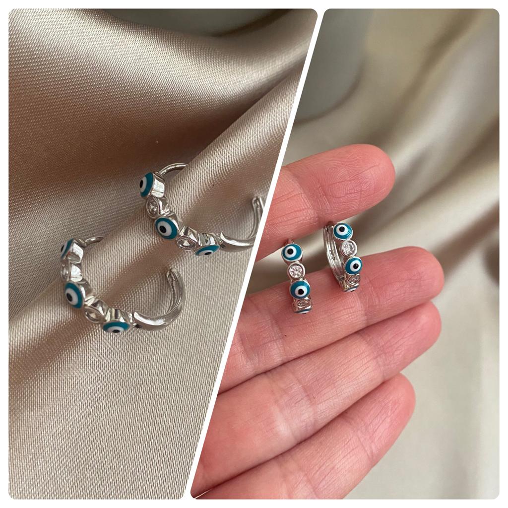 Ruhe Nazar Boncuklu Silver Halka Küpe 1 Ruhe Nazar Boncuklu Silver Halka Küpe