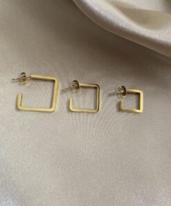 Alternative view of Üçlü Geometrik Gold Çelik Küpe