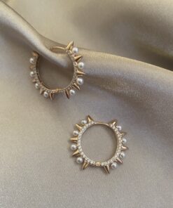 İncili Zirkon Taşlı Halka Küpe