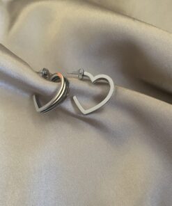 Üç Sıra Silver Kalp Küpe