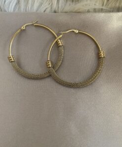 Alternative view of Yarım Hasır Çelik Gold Halka Küpe