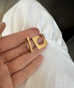 Kare Kesim Gold Çelik Küpe