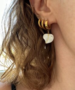 Sedef Mineli Gold Çelik Küpe