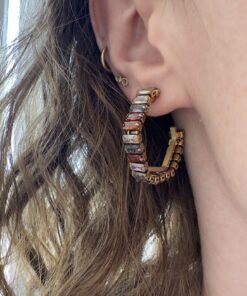 Renkli Baget Taşlı Halka Küpe