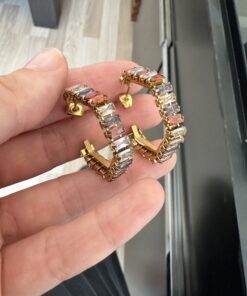 Alternative view of Renkli Baget Taşlı Halka Küpe