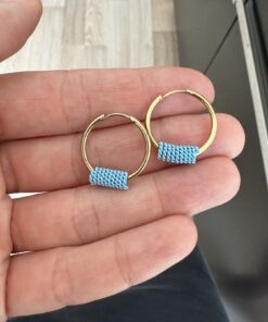 Alternative view of Mavi Ayrıntılı Gold Halka Küpe