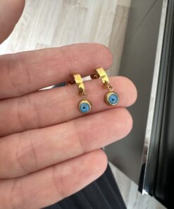 Minimal Nazar Boncuklu Çelik Küpe