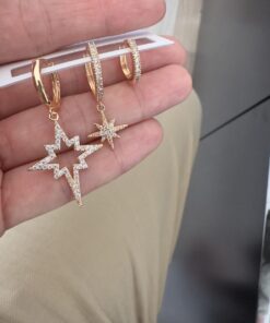 Alternative view of Kuzey Yıldızı Rosegold Üçlü Set Küpe